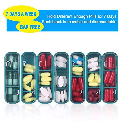 Zocipro Portátil Pastillero Semanal 3 tomas, Organizador Medicamentos 7 Dias con 21 Compartimentos Ajustables, Resistente a la humedad, Con Bolsa Cuero de PU, Pastillero Diario, Pastillero Viaje