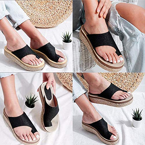 ZQQYP Férulas de juanete, Sandalias de Verano para Mujeres Planas Big Toe Hallux Valgus Ortopédico Cómodo Chanclas para Tratamiento,Negro,40