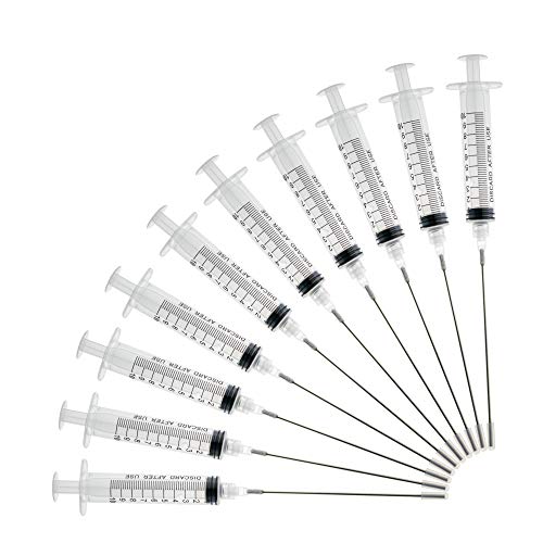 10 pack 10ml Jeringa de plástico luer lock con 16G 4"Punta Roma Agujas y Tapas de jeringa + tapas de agujas para   Experimentos Jeringuilla desechable. Aguja dispensadora