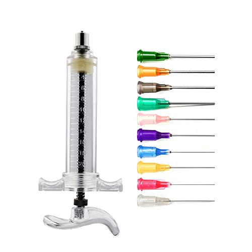 20 ml de plástico Luer Lock Jeringa con 10 piezas 27 g 25 g 23 g 22 g 21 g 18 g 16 g 14 g 15 g Agujas azules aplicador de azul, dispensador de aceite (20ml)