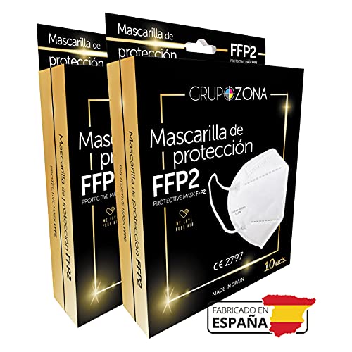 20 uds Mascarillas FFP2 Blancas homologadas y fabricadas en España CE 2797, filtrado de 5 capas - GrupoZona - Mascarilla ffp2 españolas