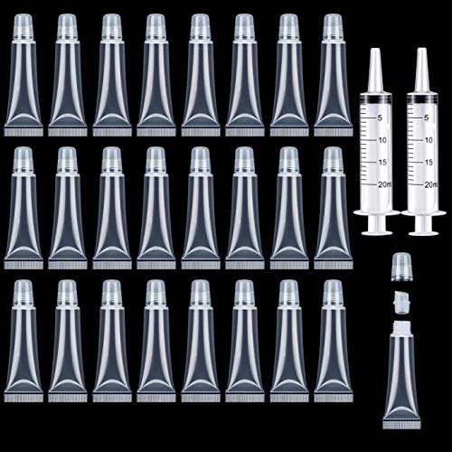 24pcs 8ml Mini Lipgloss tubo vacío de labios DIY Lipgloss frascos Lipgloss Tuben con 2 jeringas de plástico de 20 ml