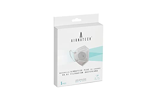 A AIRNATECH Mascarilla Higiénica Plus Gris - Protección Bidireccional - 5 Unidades - Fabricada en España - Certificada por AITEX y homologada por AENOR - Reutilizable hasta 20 lavados
