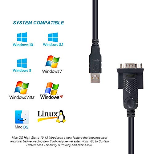Adaptador USB a serie, Benfei 1,8m USB a RS-232 hembra (9 pines) DB9 cable serie, chipset, Windows 10/8.1/8/7, Mac OS X 10.6 y superiores