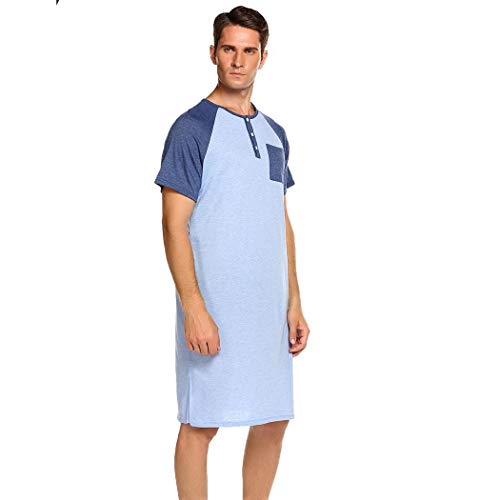 ADOMES Hombre Camisones Pijamas de Manga Corta Ropa de Dormir Ligera para el Hospital de Verano en casa M-XXXL