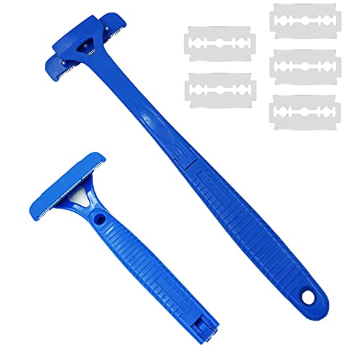 Afeitadora Espalda Afeitadora Corporal para Hombres, Depilación Corporal con Mango Largo 25-45 cm Ajustable, Curvo DIY Peluquero Afeitadora Sin Dolor 5 cuchillas adicionales incluidas