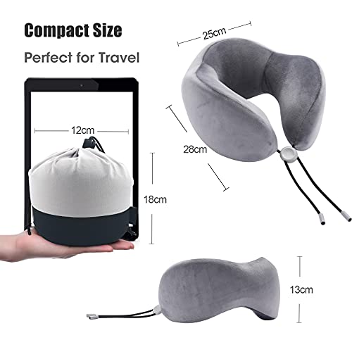AGAKY Almohada de Viaje Almohada Cuello Espuma Memoria Sueño Suave-Tela Terapia magnética - Funda Terciopelo extraíble y Lavable- Máscara Dormir, 2 Tapones para los oídos y Bolsa de Viaje (Negro)