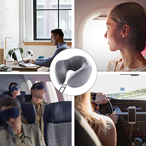 AGAKY Almohada de Viaje Almohada Cuello Espuma Memoria Sueño Suave-Tela Terapia magnética - Funda Terciopelo extraíble y Lavable- Máscara Dormir, 2 Tapones para los oídos y Bolsa de Viaje (Negro)