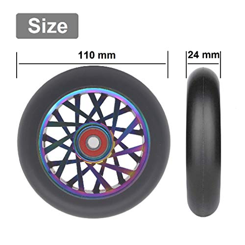 aibiku Rueda hueca de 110 mm – Rodamientos ABEC 11 instalados – Rueda Pro Stunt para patinete TBF/Fuzion/BoldCube/Land Surfer Stunt Scooter – 2 piezas (colorido/negro)