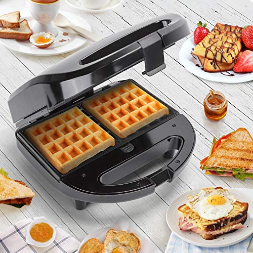 Aigostar Rubik - 750w Sandwichera 3 en 1: Sandwichera Eléctrica, Grill y Gofrera. Placas Desmontables Antiadherentes e Intercambiables. Piloto Indicador Luminoso,Termostato.