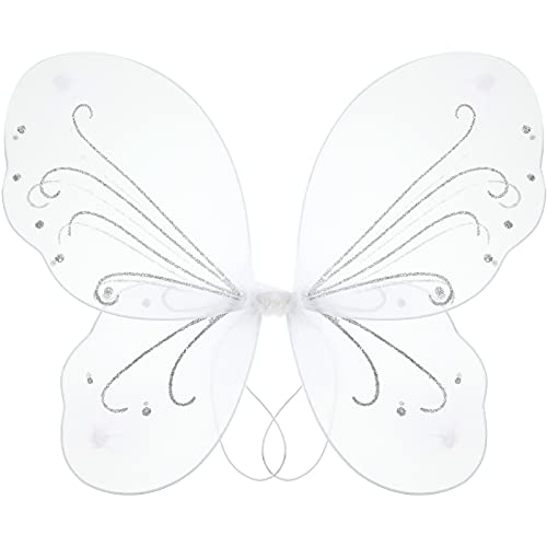 Alas Brillantes de Hadas de Mariposa Alas Blancas de Hadas de Ángel de Mariposa de Tamaño Mediano Accesorio de Disfraz Vestido de Lujo de Ángel para Niñas de 3-8 Años (16,1 x 13,4 Pulgadas)