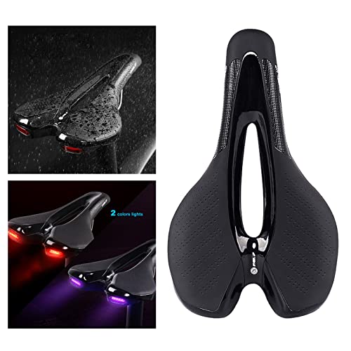 Almencla Sillín de Bicicleta de Montaña Comfort MTB con Cojín para Bicicleta Estática con Asiento de Luz Trasera