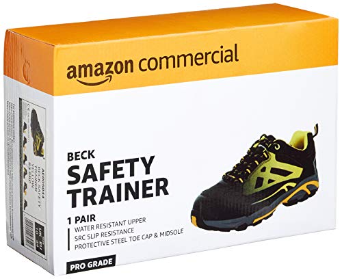 AmazonCommercial – Calzado de seguridad con puntera de acero para hombre y mujer, zapatillas protectoras para la industria, zapatillas de trabajo para la construcción, negro/amarillo, talla 42