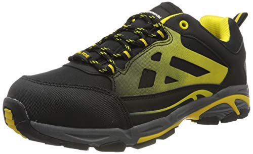 AmazonCommercial – Calzado de seguridad con puntera de acero para hombre y mujer, zapatillas protectoras para la industria, zapatillas de trabajo para la construcción, negro/amarillo, talla 42