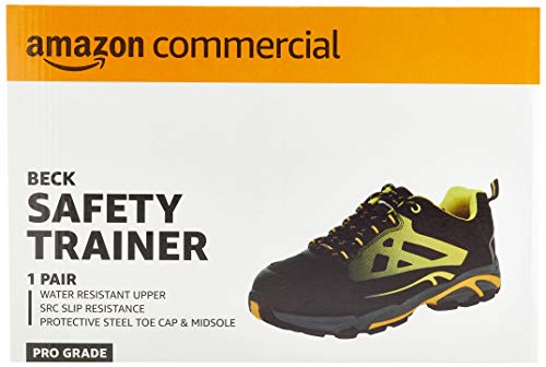 AmazonCommercial – Calzado de seguridad con puntera de acero para hombre y mujer, zapatillas protectoras para la industria, zapatillas de trabajo para la construcción, negro/amarillo, talla 42