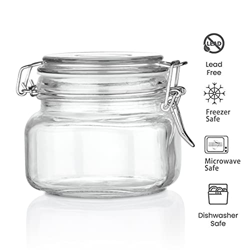 Amisglass Frasco Vidrio de Cuadrado con Tapas Herméticas, 6 Piezas Tarros de Vidrio Pequeños, Botella Vidrio para Cocina, Botes Almacenaje Cocina con Junta de Goma a Prueba de Fugas
