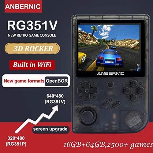 Anbernic RG351V Consola Retro Portatil con Wifi, Buena Retro Game Console 64GB con 2500 juegos,soporta PSP,NDS,DC, RK3326 Chip 1.5GHz,Open Source Linux System Consola de videojuegos retro 3.5"IPS
