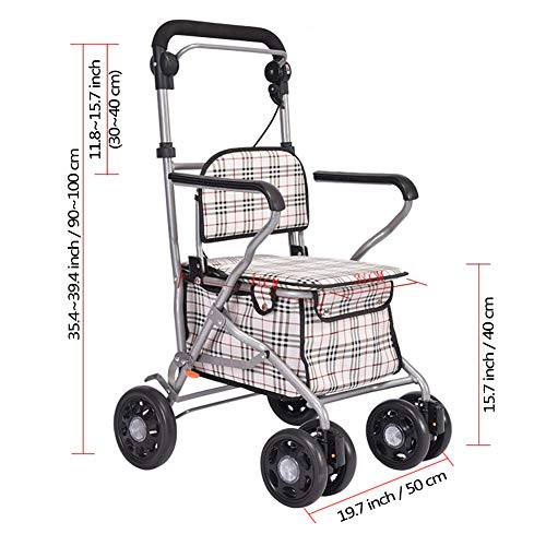 Andador De Andar De Altura Regulable para Personas Mayores De Edad Avanzada, Soporte De Andar Rodante Compacto Plegable con Asiento Y Rueda Bolsa De Almacenamiento Desmontable