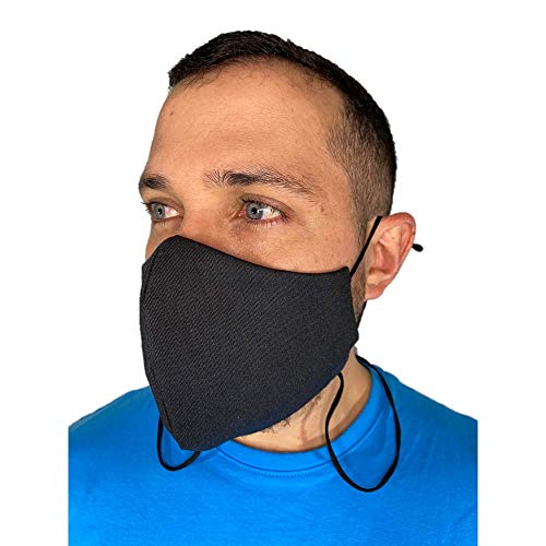 Anilev Mascarilla de tela negra reutilizable homologada lavable con colgante y reguladores 3 capas para mujer hechas en España (Pack de 3 empaquetadas individualmente)