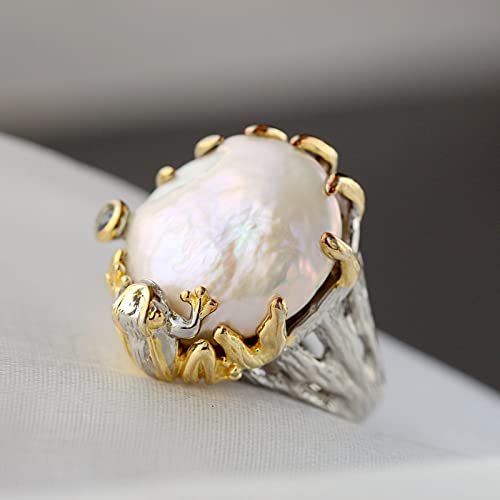 Anillo De Perlas Ajustable Abierto Para Mujer - Lindos Anillos De Apertura De Ranita, Anillos De Dedo De Perlas Barrocas De Agua Dulce Naturales Para Niñas, Joyería Fina, Regalo De Fiesta De Navid