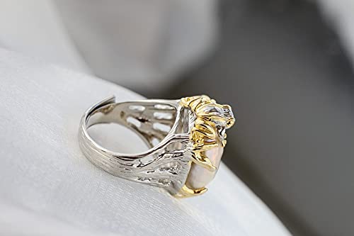 Anillo De Perlas Ajustable Abierto Para Mujer - Lindos Anillos De Apertura De Ranita, Anillos De Dedo De Perlas Barrocas De Agua Dulce Naturales Para Niñas, Joyería Fina, Regalo De Fiesta De Navid