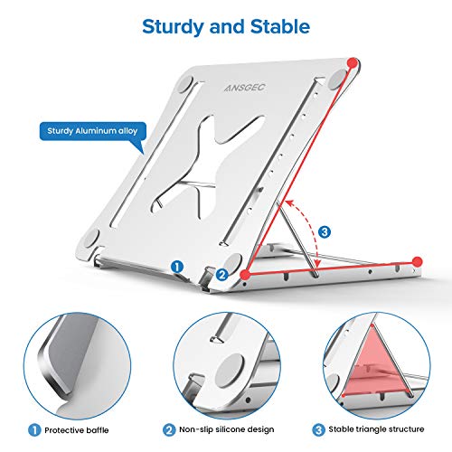 ANSGEC Soporte Portatil, Todo aluminio estable soporte para portatil, Anti-scratch, 12 Ángulos Ajustables soporte ordenador portátil, Refrigeración laptop stand para Macbook DELL, HP, PC y Otro 11-17”