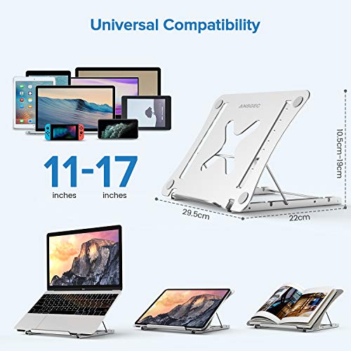 ANSGEC Soporte Portatil, Todo aluminio estable soporte para portatil, Anti-scratch, 12 Ángulos Ajustables soporte ordenador portátil, Refrigeración laptop stand para Macbook DELL, HP, PC y Otro 11-17”