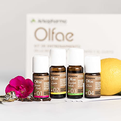 Arkopharma Olfae, Kit Entrenamiento para la recuperación del gusto y el olfato, Avalado por Otorrinos, Pérdida gusto y olfato, 4 Aceites Esenciales 10Ml 100% Puros y BIO
