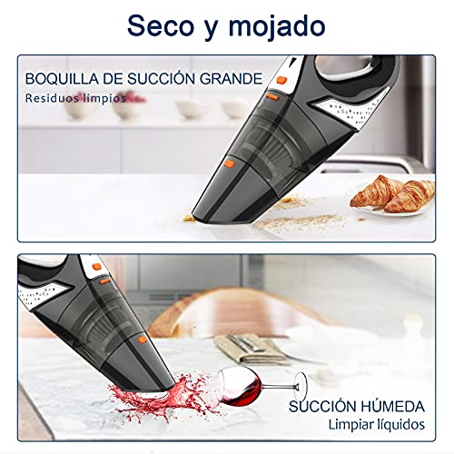 Aspiradora de Mano, Aspirador Mano Sin Cable Potente 6Kpa, Aspiradora de 2400 mAh con alimentación, Aspiradora de Coche con batería de Recargable por Casa de Pelo de Mascota y Limpieza de Coches