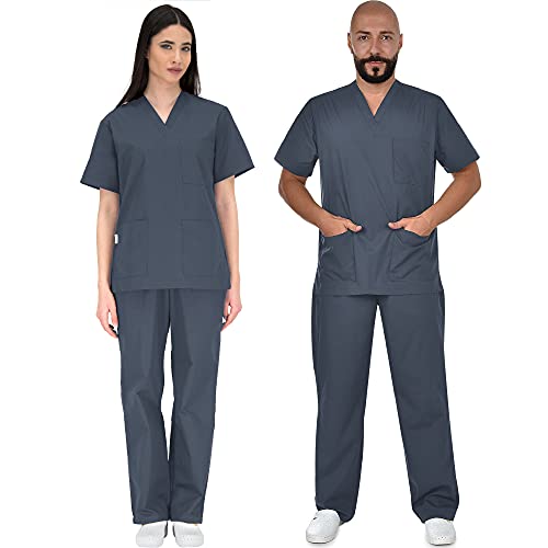 B-well COLOMBO Uniformes Sanitarios Mujer Casacas Sanitarias Mujer Pijama Sanitario Uniforme Enfermera Conjunto Casaca y Pantalón Gris Grafito M