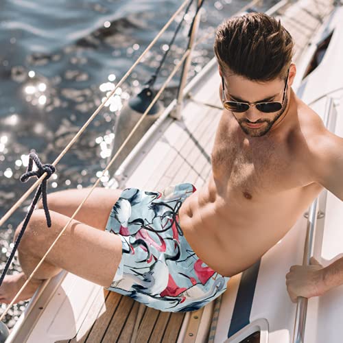 Bañador Hombre Grúa de Pintura Gris Rosa Traje de Baño Secado Rápido Short de Playa Forro de Malla Pantalones de Baño para Bote Playa Piscina S