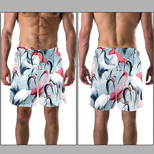 Bañador Hombre Grúa de Pintura Gris Rosa Traje de Baño Secado Rápido Short de Playa Forro de Malla Pantalones de Baño para Bote Playa Piscina S