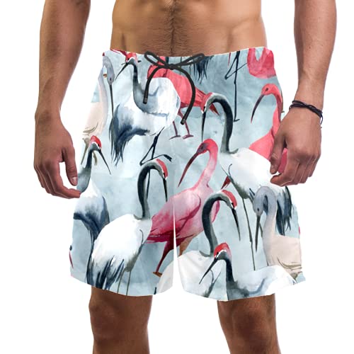 Bañador Hombre Grúa de Pintura Gris Rosa Traje de Baño Secado Rápido Short de Playa Forro de Malla Pantalones de Baño para Bote Playa Piscina S