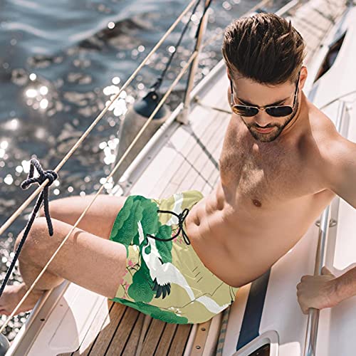 Bañador para Hombre Grúa Japonesa Vintage Trajes de Baño Secado rápido Bañadores de natación Impresión Swim Trunks Short de Playa para Piscina Surf Playa S