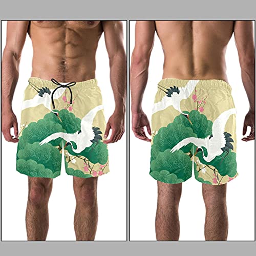 Bañador para Hombre Grúa Japonesa Vintage Trajes de Baño Secado rápido Bañadores de natación Impresión Swim Trunks Short de Playa para Piscina Surf Playa S