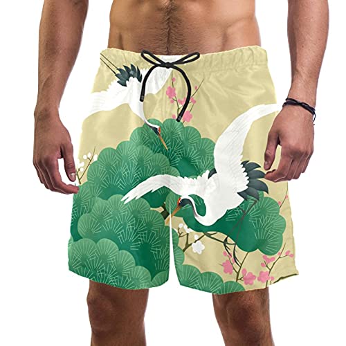 Bañador para Hombre Grúa Japonesa Vintage Trajes de Baño Secado rápido Bañadores de natación Impresión Swim Trunks Short de Playa para Piscina Surf Playa S