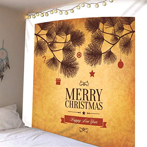 Banemi Decoración Hogareña, Navidad Tapiz Pared Ventana Muleta de Bola de Estrella de Copos de Nieve de Regalo de Pino Rojo Amarillo Poliéster Tapiz Adhesivo Pared Decoracion 260X240cm
