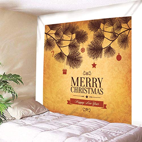 Banemi Decoración Hogareña, Navidad Tapiz Pared Ventana Muleta de Bola de Estrella de Copos de Nieve de Regalo de Pino Rojo Amarillo Poliéster Tapiz Adhesivo Pared Decoracion 260X240cm