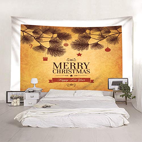 Banemi Decoración Hogareña, Navidad Tapiz Pared Ventana Muleta de Bola de Estrella de Copos de Nieve de Regalo de Pino Rojo Amarillo Poliéster Tapiz Adhesivo Pared Decoracion 260X240cm