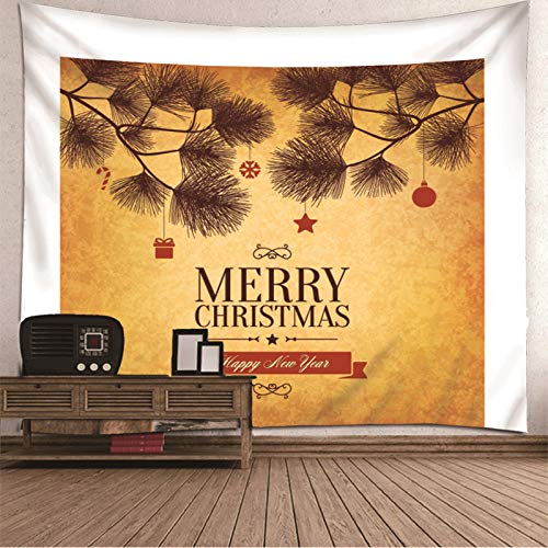 Banemi Decoración Hogareña, Navidad Tapiz Pared Ventana Muleta de Bola de Estrella de Copos de Nieve de Regalo de Pino Rojo Amarillo Poliéster Tapiz Adhesivo Pared Decoracion 260X240cm