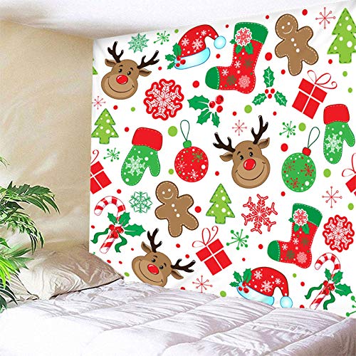 Banemi Dorm Decoration, Navidad Tapiz Pared para Hacer Snowflakes Elk Socks Muleta Guantes Caja de Regalo Marrón Verde Rojo Blanco Poliéster Tapiz Art Deco 260X240cm