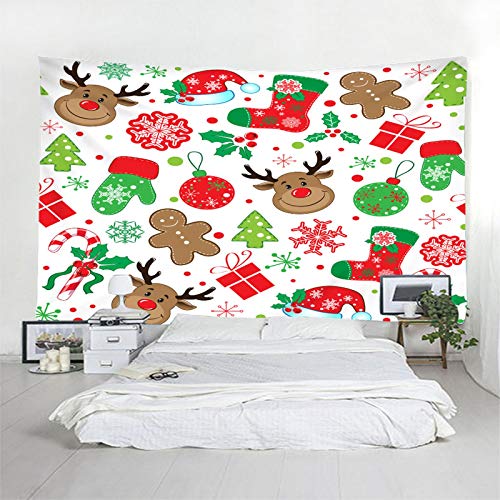 Banemi Dorm Decoration, Navidad Tapiz Pared para Hacer Snowflakes Elk Socks Muleta Guantes Caja de Regalo Marrón Verde Rojo Blanco Poliéster Tapiz Art Deco 260X240cm
