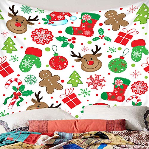 Banemi Dorm Decoration, Navidad Tapiz Pared para Hacer Snowflakes Elk Socks Muleta Guantes Caja de Regalo Marrón Verde Rojo Blanco Poliéster Tapiz Art Deco 260X240cm