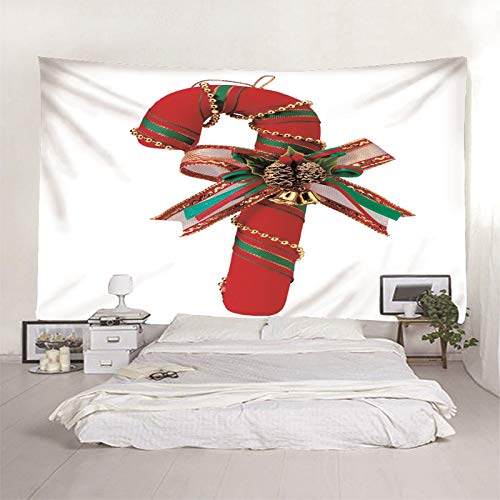 Banemi Tapiz Pared Grande, Decoracion Navidad Exterior Jardin Serpiente de Cascabel Muleta y Lazo Rojo Blanco Poliéster Pared Decoracion Tapiz Navidad 200X200cm