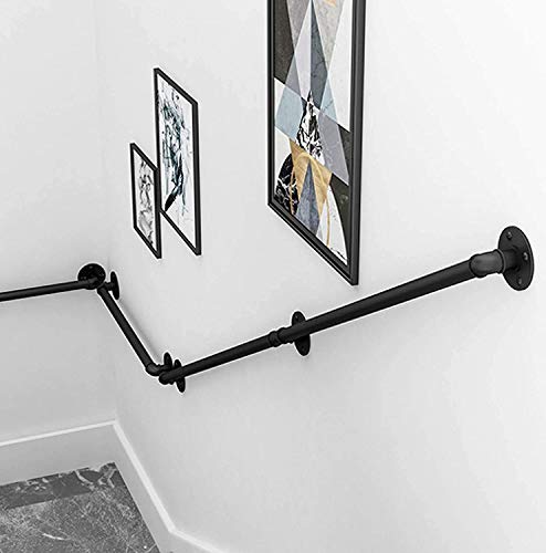 Barandilla Negro Tubería Industrial Pasamanos de Escalera, Montaje en Pared Carril con Kit Completo, Barra de Agarre del Pasillo del Desván Casero (Size : 220cm/86in)