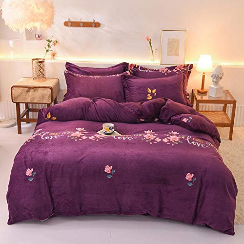 Bedding-LZ Funda nordica Cama 135,Funda de edredón de visón Dorado de Terciopelo de Leche Espesa Funda nórdica de Cama Doble Individual cálida sábana Funda de Almohada GRAMO_Hojas de 1,8 m (4