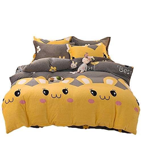 Bedding-LZ Funda nordica Cama 135,Funda de edredón de visón Dorado de Terciopelo de Leche Espesa Funda nórdica de Cama Doble Individual cálida sábana Funda de Almohada GRAMO_Hojas de 1,8 m (4