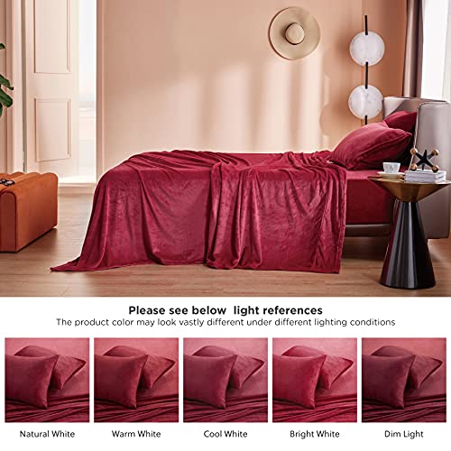 Bedsure Sabanas Coralina 150 Invierno - Juego Sábanas 150 x 190 Franela 4 Piezas, Sabanas Polar Termica Cama 150, Sabana Bajera Ajustable 150x200 con Encimera, Rojo