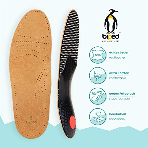 biped plantilla Premium de cuero de curtido vegetal, con botón, apoyo metatarsal almohadilla para el talón y carbón activo z1706(48)