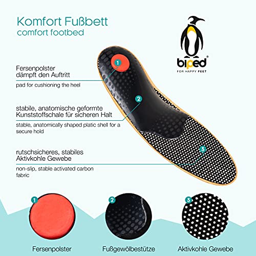 biped plantilla Premium de cuero de curtido vegetal, con botón, apoyo metatarsal almohadilla para el talón y carbón activo z1706(48)